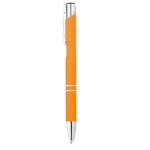 Metal ballpoint pen with rubberized surface and blue ink orange colour