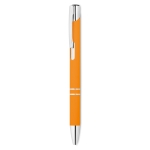 Metal ballpoint pen with rubberized surface and blue ink orange colour second view