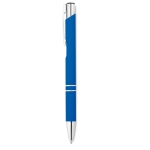 Metal ballpoint pen with rubberized surface and blue ink royal blue colour