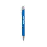 Metal ballpoint pen with rubberized surface and blue ink view with print area