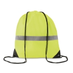 Polyester drawstring bag with reflective stripe neon green colour