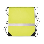 Polyester drawstring bag with reflective stripe neon green colour second view