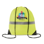 Polyester drawstring bag with reflective stripe neon green colour main view