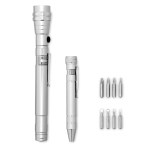 Gift set with branded flashlight and screwdriver pen silver colour fourth view