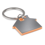 Keyring in the shape of a house for estate agents orange colour