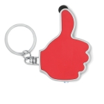 Keyring with thumb-up touch pointer and LED flashlight red colour