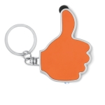 Keyring with thumb-up touch pointer and LED flashlight orange colour