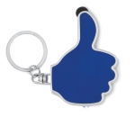 Keyring with thumb-up touch pointer and LED flashlight royal blue colour