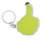 Keyring with thumb-up touch pointer and LED flashlight lime colour