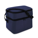 Cooler bag, polyester, with 2 zip compartments, shoulder strap blue colour