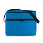 Cooler bag, polyester, with 2 zip compartments, shoulder strap royal blue colour second view