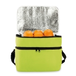 Cooler bag, polyester, with 2 zip compartments, shoulder strap lime colour fourth view