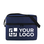 Cooler bag, polyester, with 2 zip compartments, shoulder strap view with print area