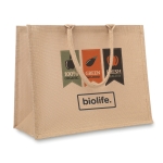 Jute bag with laminated interior and short handles beige colour second main view