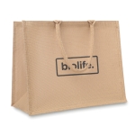 Jute bag with laminated interior and short handles beige colour third main view