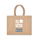 Jute bag with laminated interior and short handles view with print area