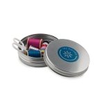 Sewing kit in a metal box as a promotional gift for travel matt silver colour second main view