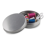 Sewing kit in a metal box as a promotional gift for travel matt silver colour fourth view