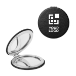 Pocket mirror with magnetic closure for promotions black colour view with print area