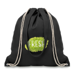 Drawstring bag made of coloured canvas with long handles black colour main view