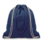 Drawstring bag made of coloured canvas with long handles blue colour