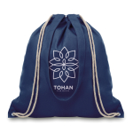 Drawstring bag made of coloured canvas with long handles blue colour main view