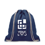 Drawstring bag made of coloured canvas with long handles blue colour view with print area