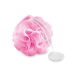 Shower sponge, white, in a bag for promotions pink colour