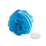 Shower sponge, white, in a bag for promotions turquoise colour