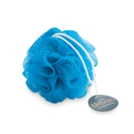 Shower sponge, white, in a bag for promotions turquoise colour main view