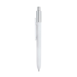 Affordable ballpoint pen with chrome tip and blue ink white colour