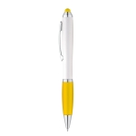 Ballpoint touch pen with white barrel & blue ink yellow colour