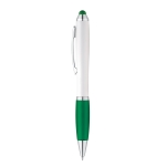 Ballpoint touch pen with white barrel & blue ink green colour