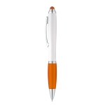 Ballpoint touch pen with white barrel & blue ink orange colour