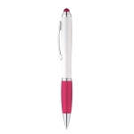 Ballpoint touch pen with white barrel & blue ink fuchsia colour