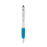 Ballpoint touch pen with white barrel & blue ink light blue colour first view