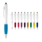 Ballpoint touch pen with white barrel & blue ink various colours