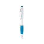 Ballpoint touch pen with white barrel & blue ink main view