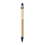 Recycled paper ballpoint pen with wooden clip blue colour first view