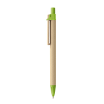 Recycled paper ballpoint pen with wooden clip lime colour