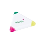 Highlighter with yellow, pink and green colours white colour image with logo