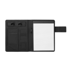 Folder with integrated power bank, USB cable & notepad, A5 black colour