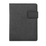 Folder with integrated power bank, USB cable & notepad, A5 black colour third view