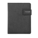 Folder with integrated power bank, USB cable & notepad, A5 black colour main view