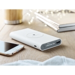 Wireless charging power bank with rubberized finish, 8,000 mAh white colour ambient view