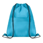 Dawstring bag with front pocket made of polyester turquoise colour