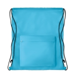 Dawstring bag with front pocket made of polyester turquoise colour third view