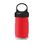 Plastic bottle with towel, 100% polyester, 300 ml red colour