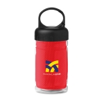 Plastic bottle with towel, 100% polyester, 300 ml red colour main view