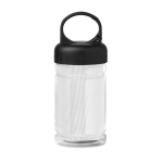 Plastic bottle with towel, 100% polyester, 300 ml white colour